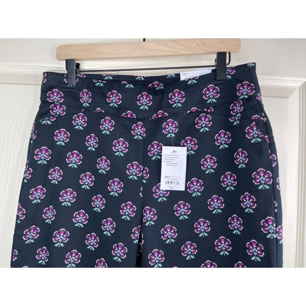 Croft Barrow Capri Pants Stretch Black Purple NWT Women Size Ten 10 Straight Leg - Picture 2 of 9